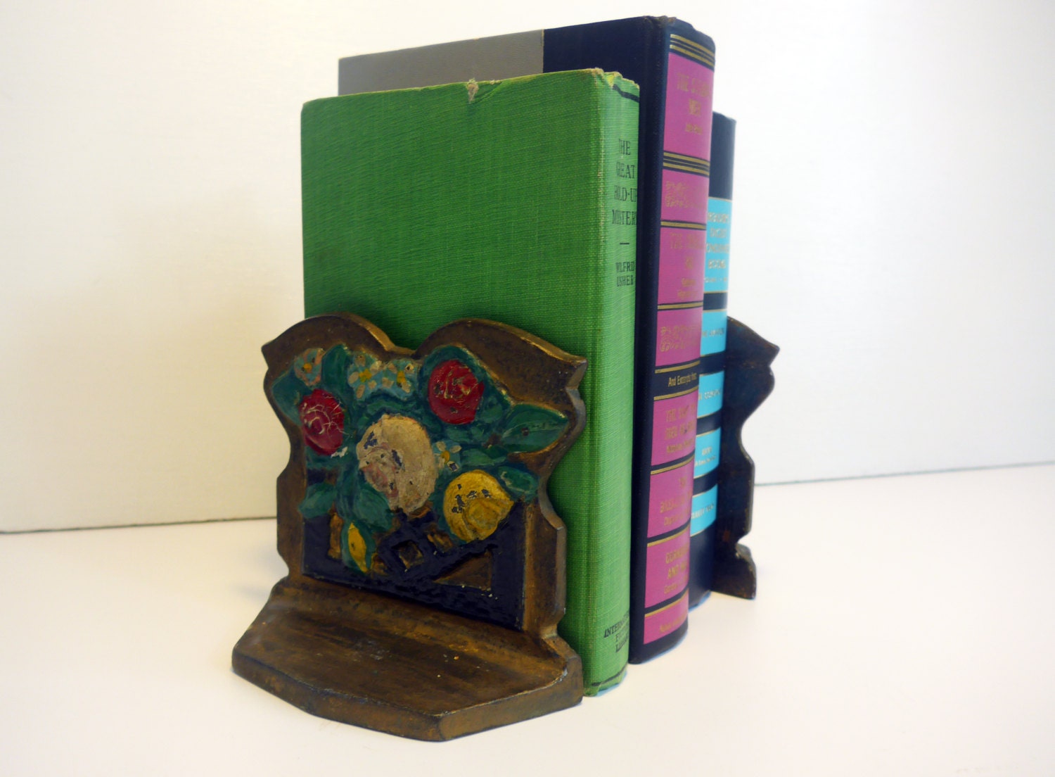 Vintage or Antique Cast Iron Floral Bookends or Doorstop Shabby