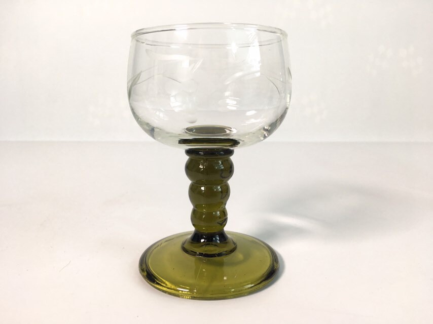 4 Vintage Roemer Austrian Wine Glasses Set of 4 Green Stem Clear Bowl
