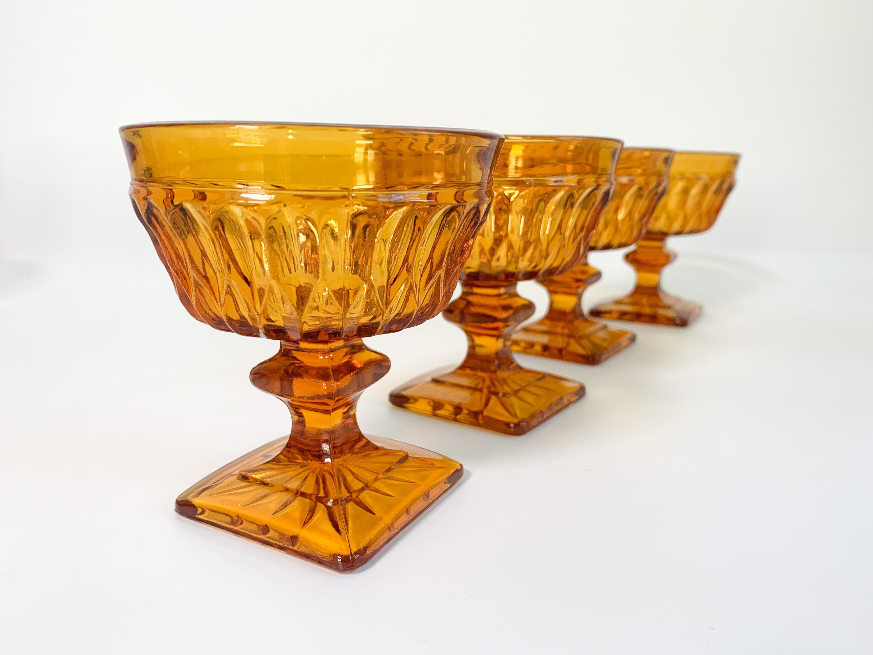 Vintage Set of 4 Amber Indiana Glass Mt Vernon Sherbet or Champagne