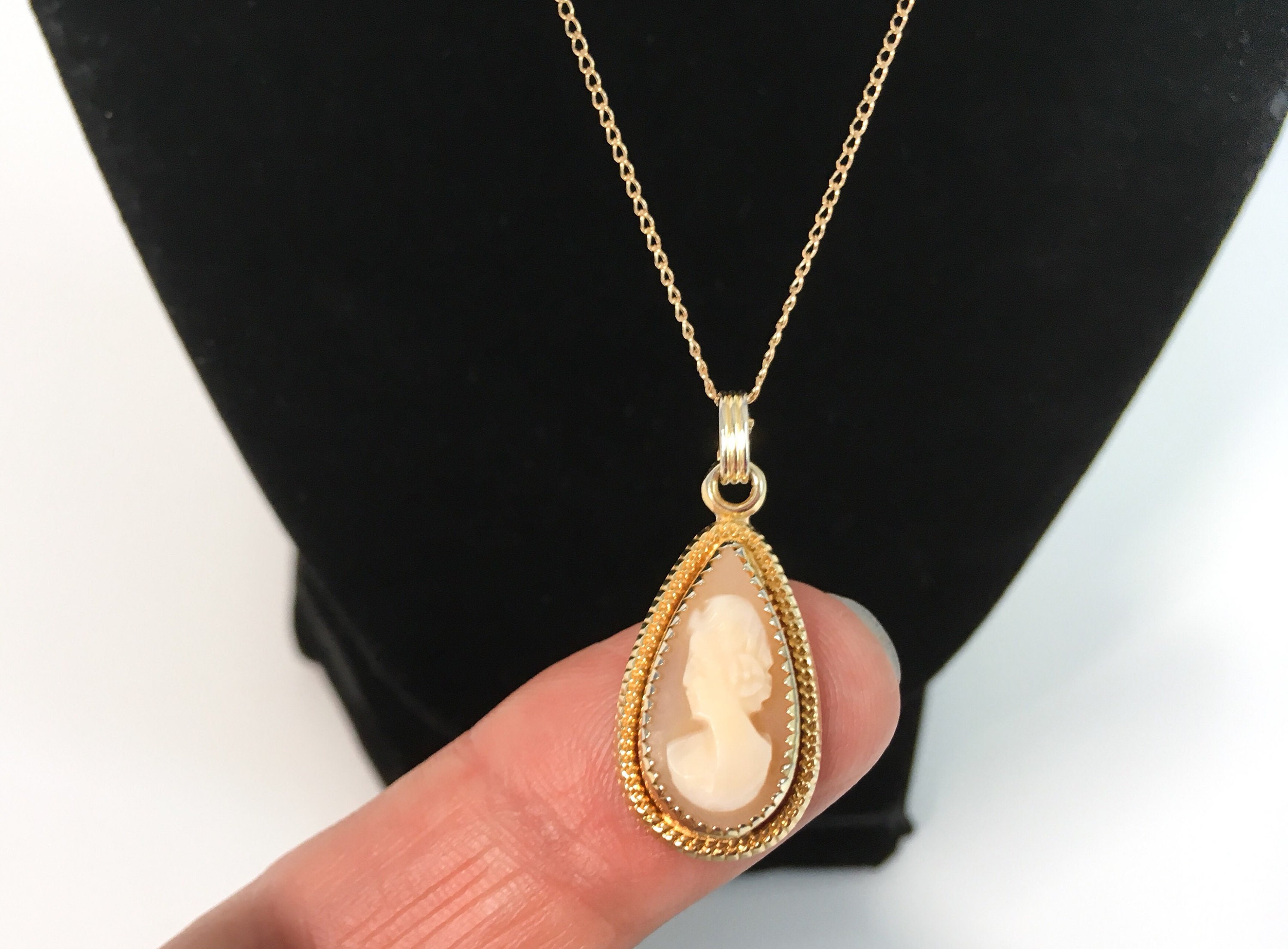 Vintage 12K Gold Filled Cameo Pendant on 14K Gold Filled Chain