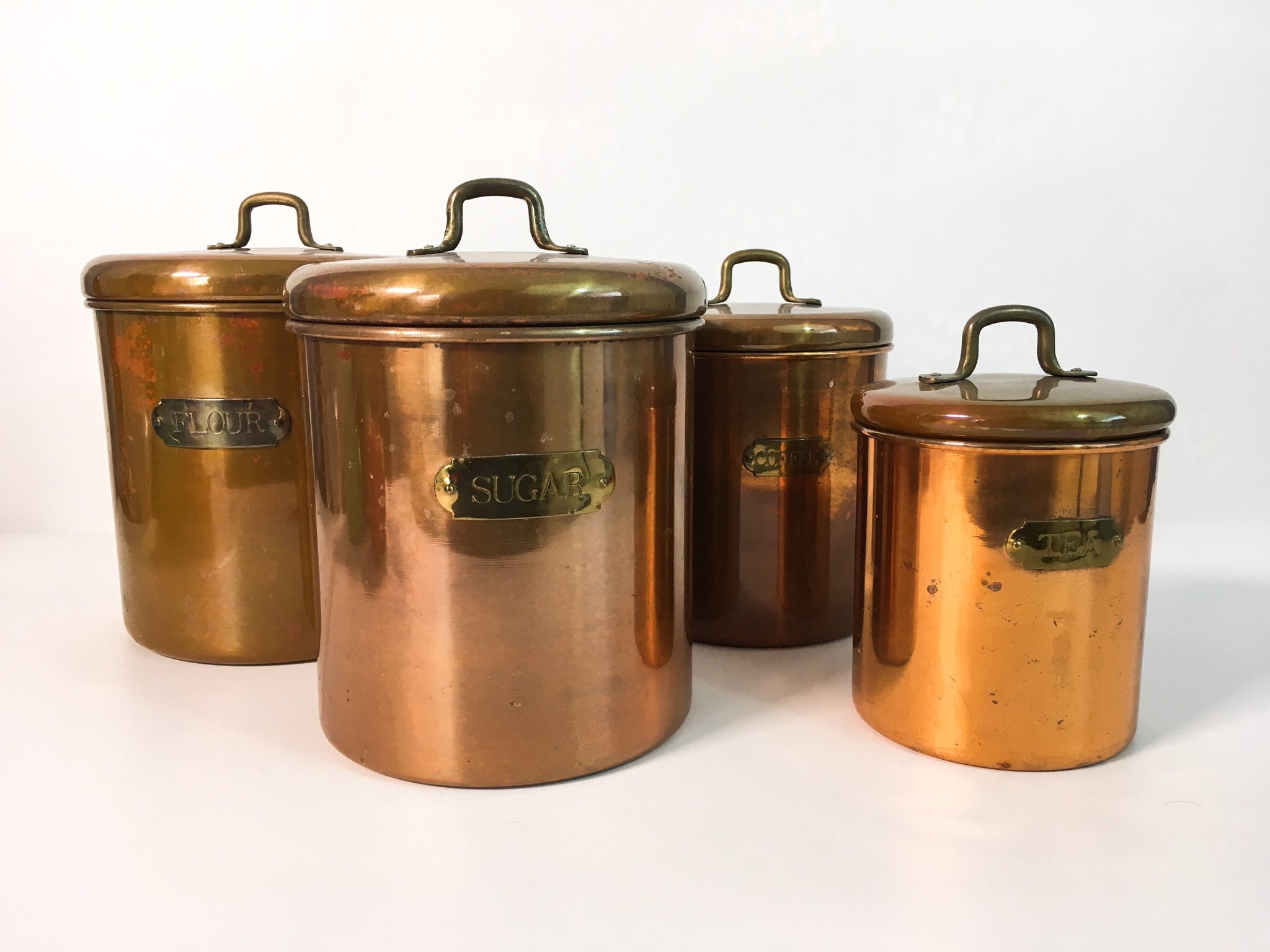 Vintage De La Cuisine Copper Plated Canisters - Set of 5 - Made by