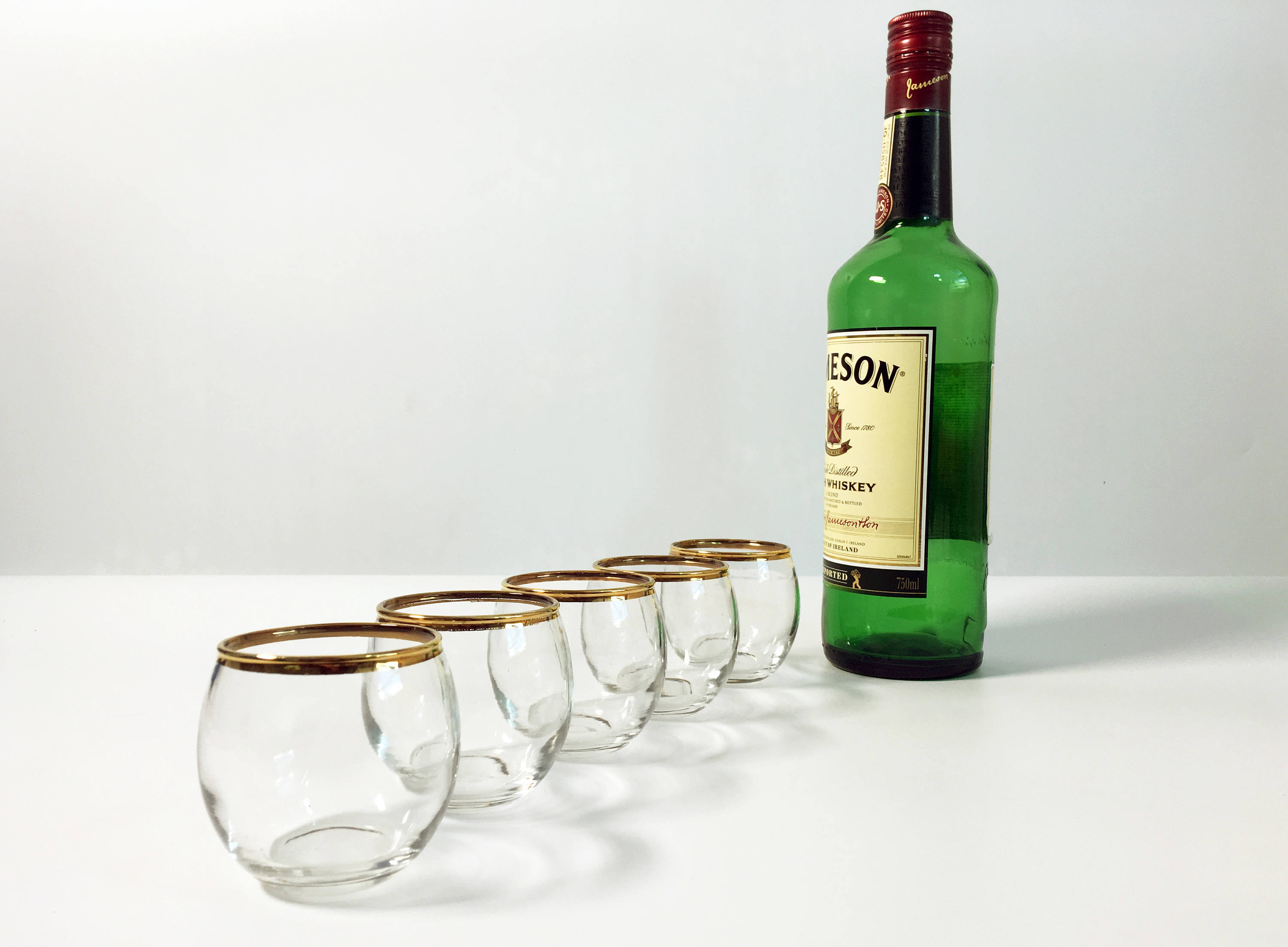 Mid Century Modern Gold Rimmed Cocktail Glasses Set of 5