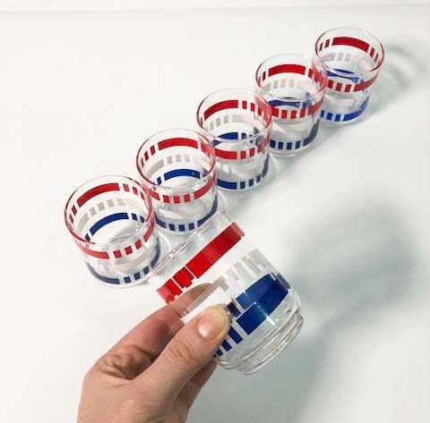Set of 6 Vintage Libbey Red, White and Blue Drinking Glasses 