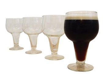 Vintage Retro Beer Glasses or Water Goblets - Set of Four - Clear - Funky Stemware - Circa 1970s - Beer Steiners