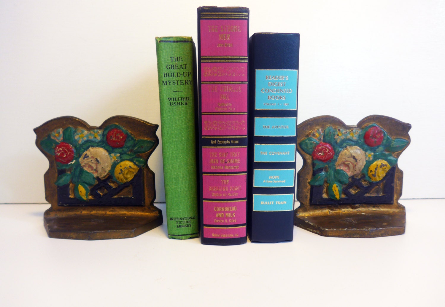 Vintage or Antique Cast Iron Floral Bookends or Doorstop Shabby