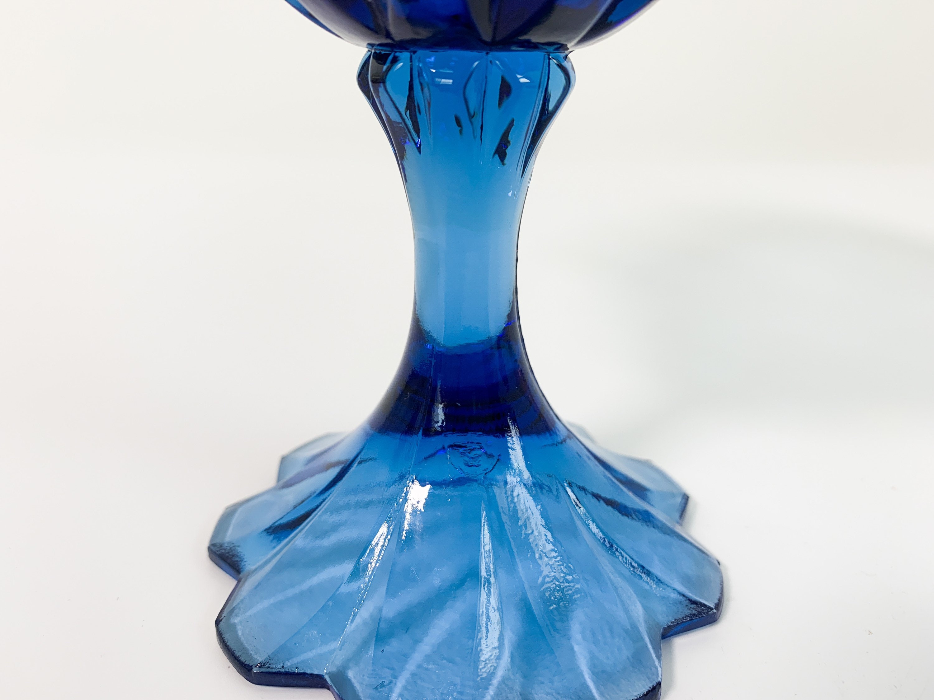 Vintage Fenton Glass Ruffled Blue Candy Compote Glass Pedestal Dish