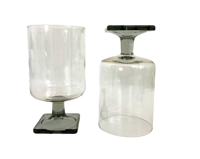 2 Vintage Federal Glass Goblets Nordic Midnight Smoke Grey / Gray Glasses - Two Square Base Retro Glassware