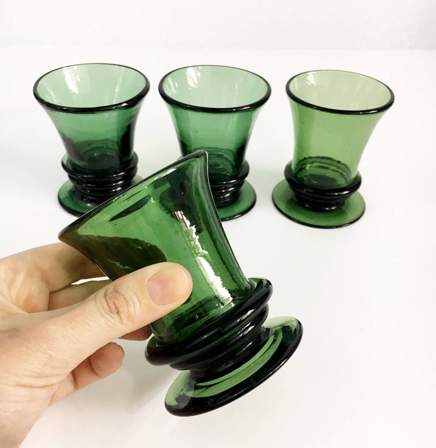 green glass drinking glasses