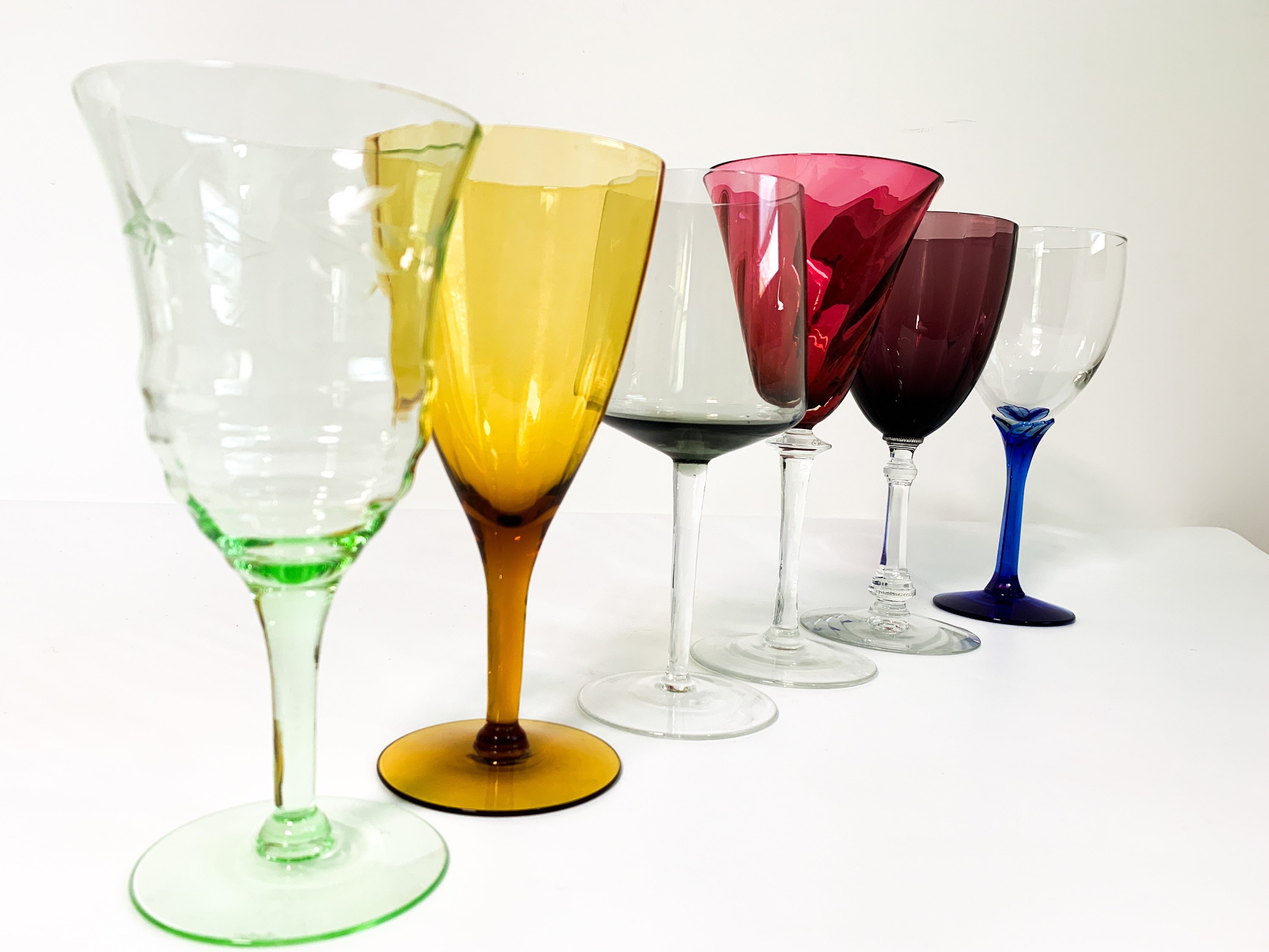 Download 2nd Time Around Vintage Set 6 Multi-Color Wine Glasses - Unique Retro Combo / Collection Water ...