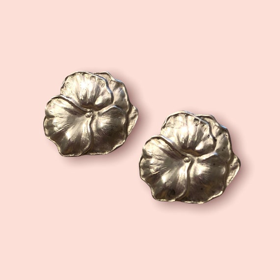 Vintage Sterling Silver Flower Earrings - Flower … - image 1