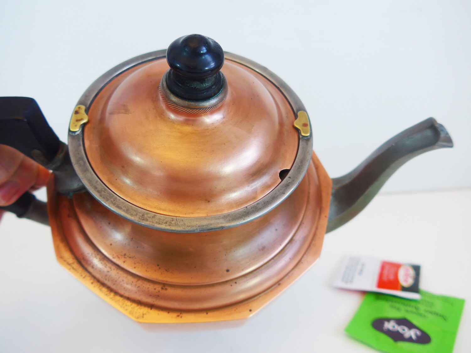 Antique Copper Art Deco Teapot w/ Strainer Manning Bowman w/ Strainer