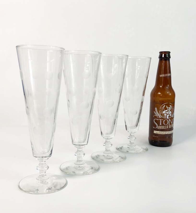 Vintage Set of 4 Polka Dot / Coin Glass Beer Pilsner or Large Champagne Glasses Mid Century