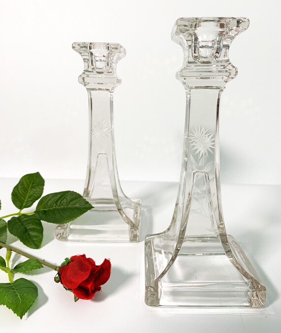 Glass etched Candle Holders pair Glass etched Candle Holders pair