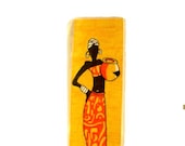 Ethnic bookmark, african art, hand made book accessory, tribal bookmark, Woman with vase Yellow