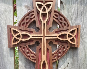 Celtic Cross, Celtic Knot, Birthday Gift Idea, Anniversary Gift, Wall Decor Wood, Celtic Wall Hanging, Ornate Irish Knot, Spiritual Gift