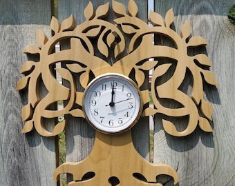 Tree of Life Wooden Wall Clock: Scroll Saw Art, Nature Home Decor