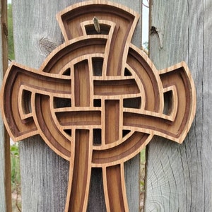 Layered Wood Celtic Cross: Ornate Irish Knot Wall Hanging