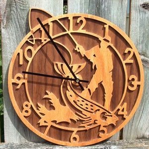 Fisherman Gift, Fishing Wall Clock, Fishing Decor, Retirement Gift Idea, Fly Fishing Wood Clock, Home Decor, Man Cave Decor, Cabin Decor