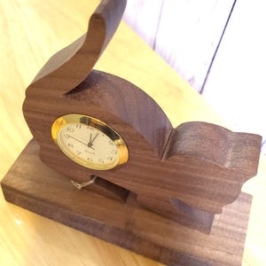 Cat Desk Clock: Whimsical Home Decor 3/4" Walnut