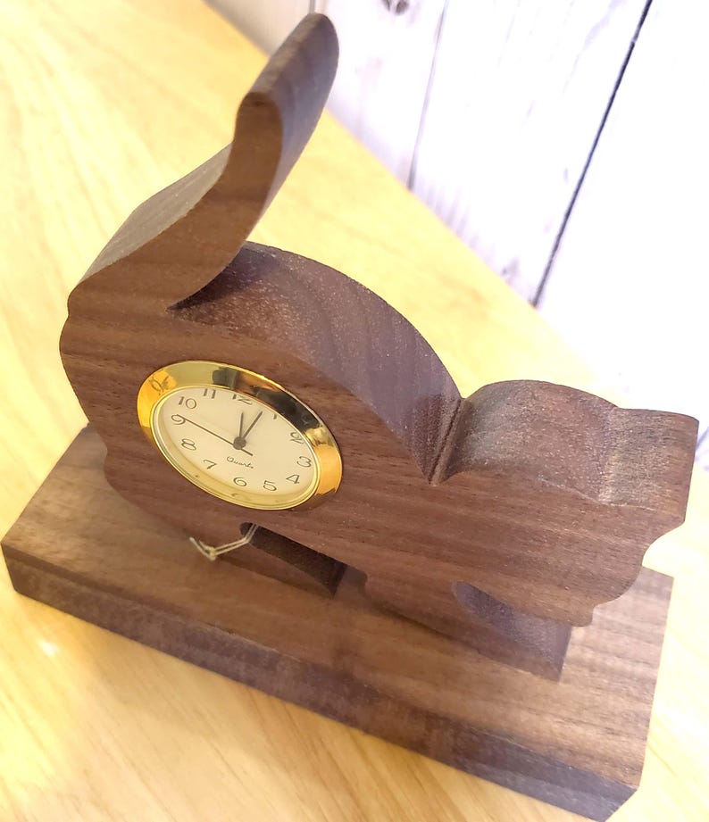 Cat Desk Clock: Whimsical Home Decor 3/4" Walnut