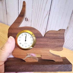 Cat Desk Clock: Whimsical Home Decor Walnut