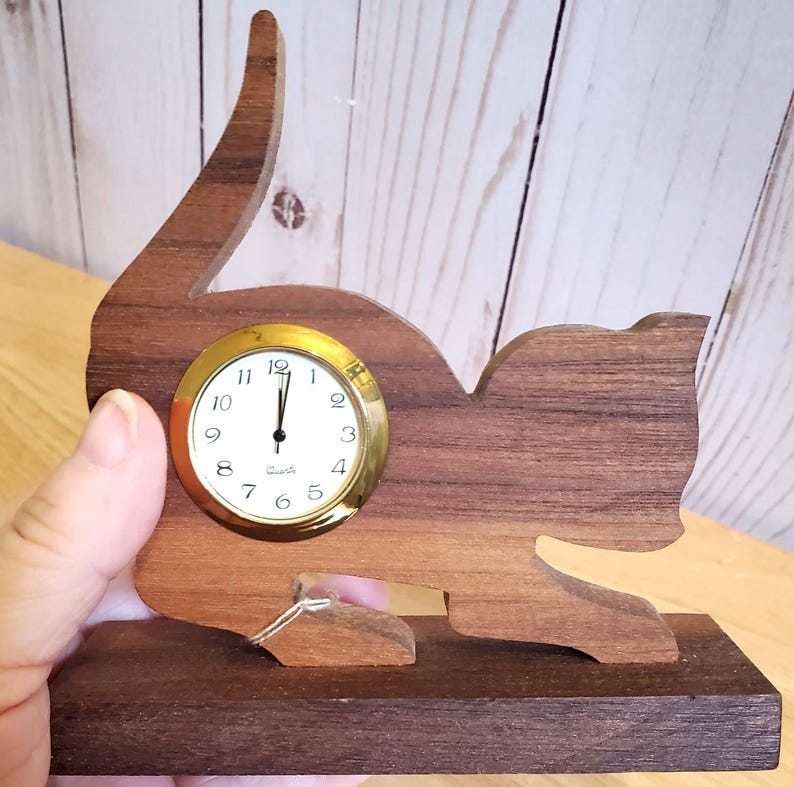 Cat Desk Clock: Whimsical Home Decor Walnut