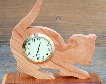 Cat Desk Clock, Pet Parent Gift, Cat Lover Gift, Anniversary Gift Idea, Kitty, Whimsical, Scroll Saw Clock, Decorative Clock, Unique Clock