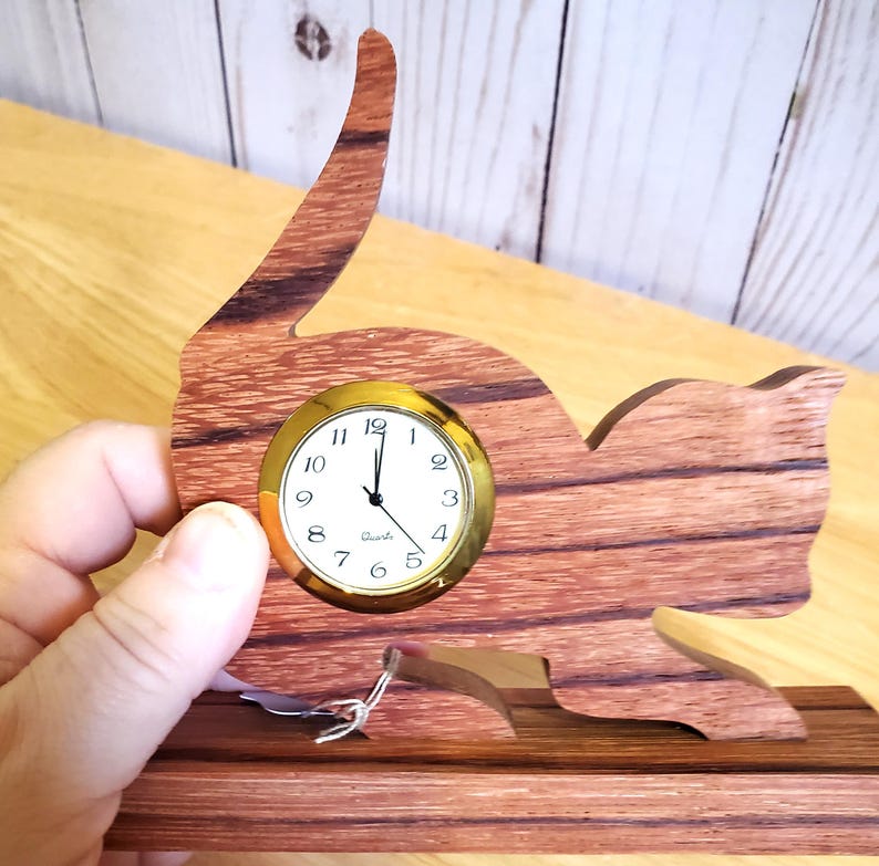 Cat Desk Clock: Whimsical Home Decor Zebrawood