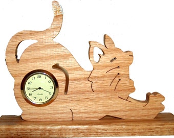 Cat Desk Clock, Pet Parent Gift, Cat Lover Gift, Anniversary Gift, Stretching Cat, Whimsical Cat, Home Decor, Cat Art, Pets, Playful Kitty