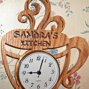 Personalized Coffee or Tea Cup Clock, Coffee or Tea Decor, Personalized Kitchen Decor, Farmhouse Decor, Scroll Saw Clock, Home Decor, Rustic