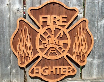 Firefighter Gift, Maltese Cross Decor, Fireman Wood Sign, Firefighter Gift for Him, Home Decor, Fire Department, Retirement Gift, Rustic