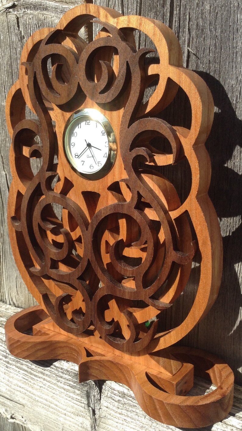 Wood Desk Clock Decorative Clock Scroll Saw Clock Etsy