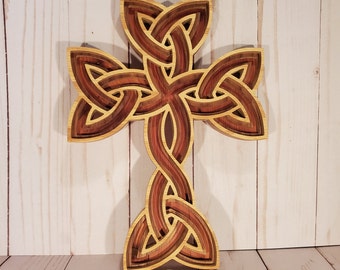 Celtic Cross, Celtic Knot, Birthday Gift Idea, Anniversary Gift, Layered Wood Art, Celtic Wall Hanging, Ornate Irish Knot Spiritual Gift