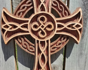 Celtic Cross, Celtic Knot, Birthday Gift Idea, Anniversary Gift, Layered Wood Art, Celtic Wall Hanging, Ornate Irish Knot Spiritual Gift