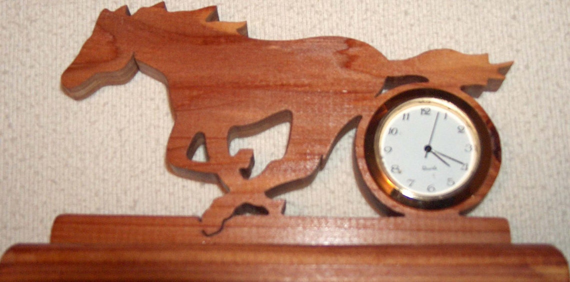 Running Horse Desk Clock Wood Clock Home Decor Decorative Etsy