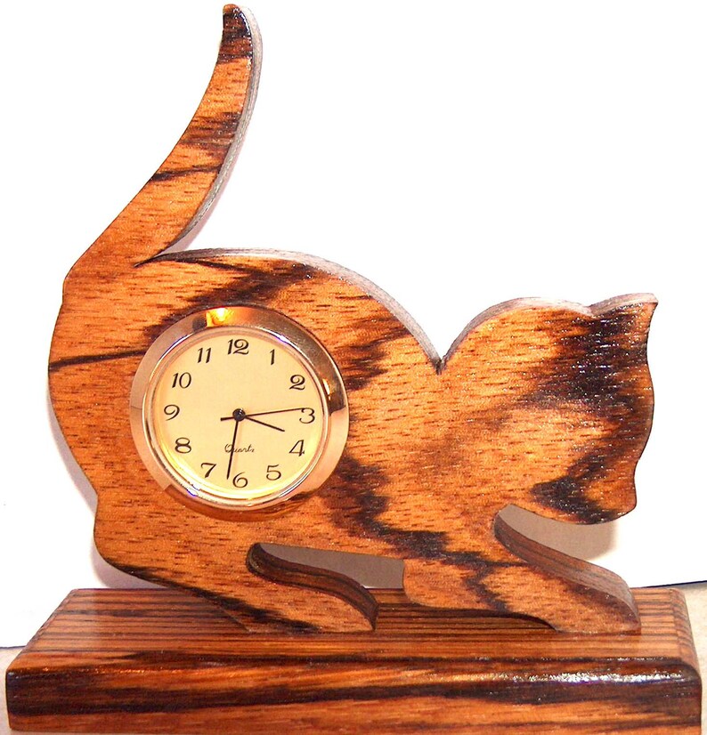 Cat Lover Gift Cat Desk Clock Playful Kitty Wood Cat Clock Etsy