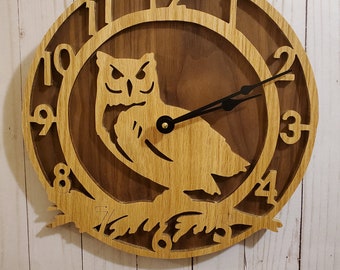 Owl Wall Clock, Owl Artwork, Owl Gifts, Wood Wall Clock, Scroll Saw Clock, Owl Decor, Home Decor, Keepsake Gift, Cabin Decor, Wildlife Decor