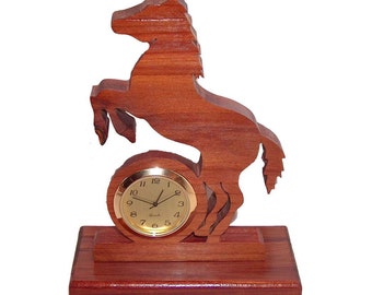 Handmade Rearing Horse Wood Desk Clock: Rustic Home Decor
