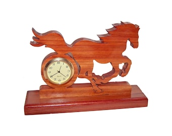 Galloping Horse Wood Desk Clock: Rustic Home Decor