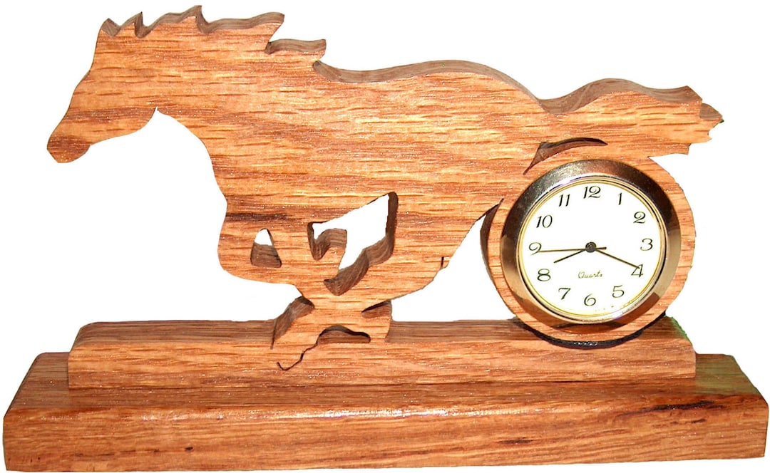 Running Horse Desk Clock, Wood Clock, Home Decor, Decorative Clock