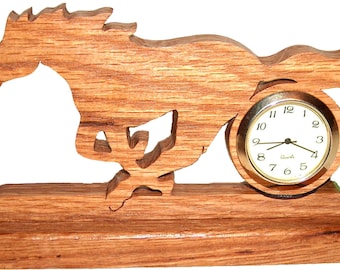 Wood Running Horse Desk Clock: Rustic Home Decor