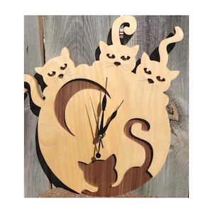 Cats Wall Clock, Cat Lover Gift, Birthday Gift, Cat Decor, Scroll Saw Clock, Whimsical, Swirls, Rustic, Decorative, Retirement Gift, Office
