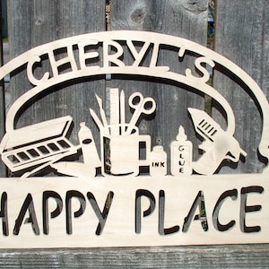 Personalized Craft Room Wood Sign, Crafter She Shed Sign, Happy Place Sign, Home Decor, Craft Room Decor, Birthday Gift, Crafting Gift