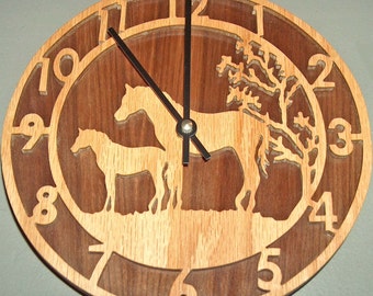 Horse Wall Clock: Mare and Colt Design
