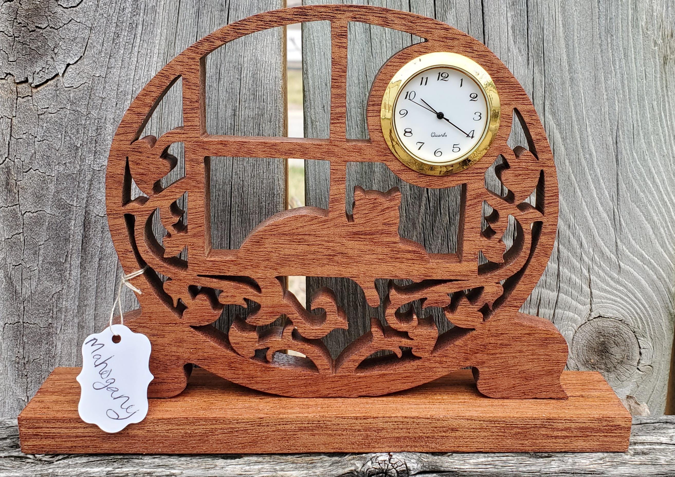 Rustic Cat Clock Wood Cat Desk Clock: Whimsical Home Decor - Etsy