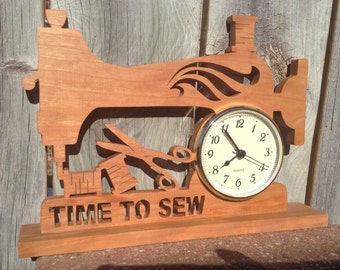 Sewing Room Decor, Craft Room Decor, Sewing Machine Desk Clock, Seamstress, Keepsake Gift, Home Decor, Scroll Saw Clock, Housewarming Gift