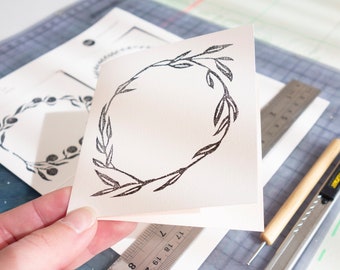 Folded Greeting Card Digital PDF Template Decorative Frames Clipart Hand Stamped Lino-cut Borders