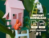 Mini Treehouse Plant Stake β’ Printable Paper Craft, Whimsical Potted Plant Decor (PDF/SVG Download)
