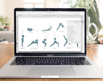 10 Hand drawn Yoga Poses for Promotional Use Digital PNG + PSD files Instant Download Clip Art Pose