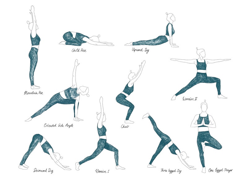 10 Hand Drawn Yoga Poses for Promotional Use Digital PNG PSD Files ...